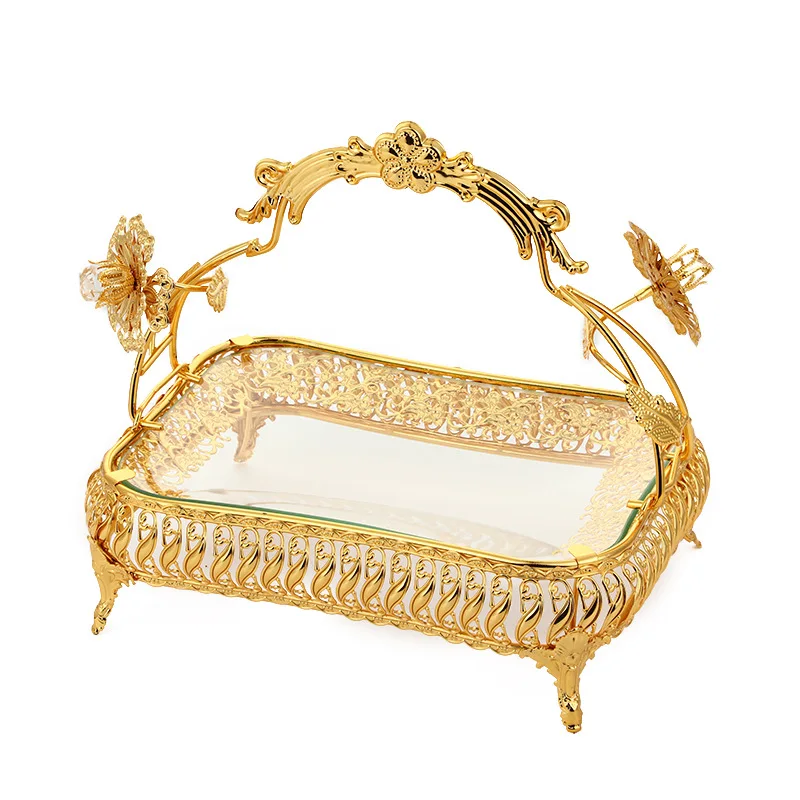 European style retro round fruit tray with waist collection and basket, square fruit basket furniture, living room dessert tray