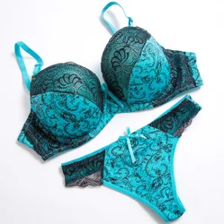 Sexy bra and thong set lace color matching underwear plus size underwear set