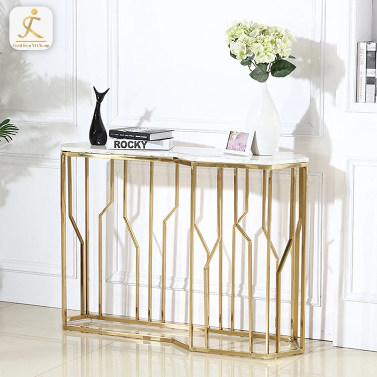 Hot sale living room stainless steel frame lobby console table marble top luxury entrance corner console table