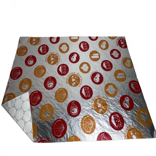 
logo colored aluminum foil laminate wax paper for hamburger wrapping 