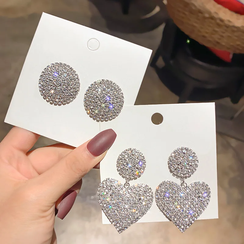 BAYES Fashion Bling Bling rhinestone luxury heart earrings women statement crystal earring  fancy earrings for party girls