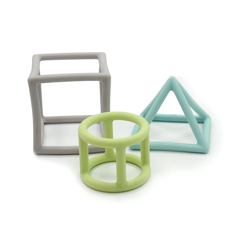 Factory Hot Sales Wholesale Little Rawr Non- Toxic Custom Logo Natural 100% Food Grade Geometric Teether Set Infant Training