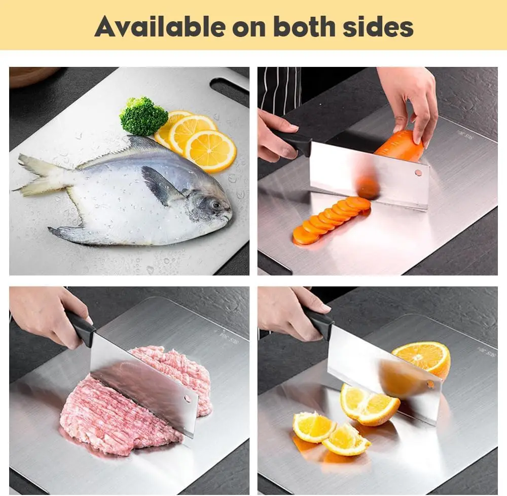 TRES food-grade non porous with handle double-sided 201/304/316 stainless steel meat cutting boards for the kitchen