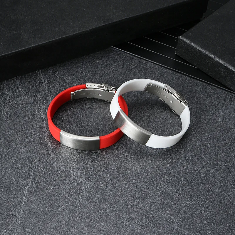 Environmentally Friendly Custom Ajustable Belted Bangles Colourful Carve Silicone and Stainless Steel Letter Bracelet