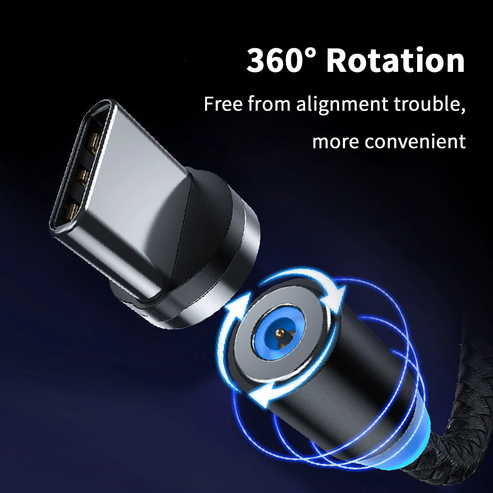 2022 new 3 in 1 rotating Multi magnetic Nylon Braid charging cables mobile phone type c micro usb 3in1 magnet fast charger cable