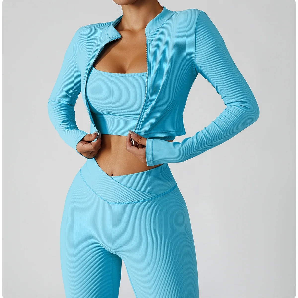 High elastic breathable yoga suit 3PCS bra jacket leggings fitness yoga set good quality women gym clothing fitness & yoga wear