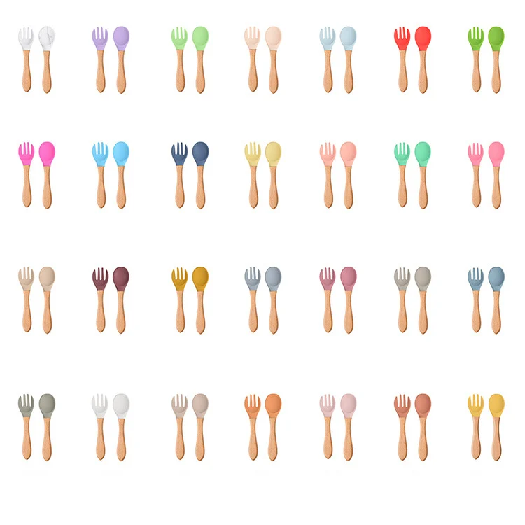 Wholesale Hot Selling Custom Bamboo Organic Silicone Baby Feeding Spoon Fork