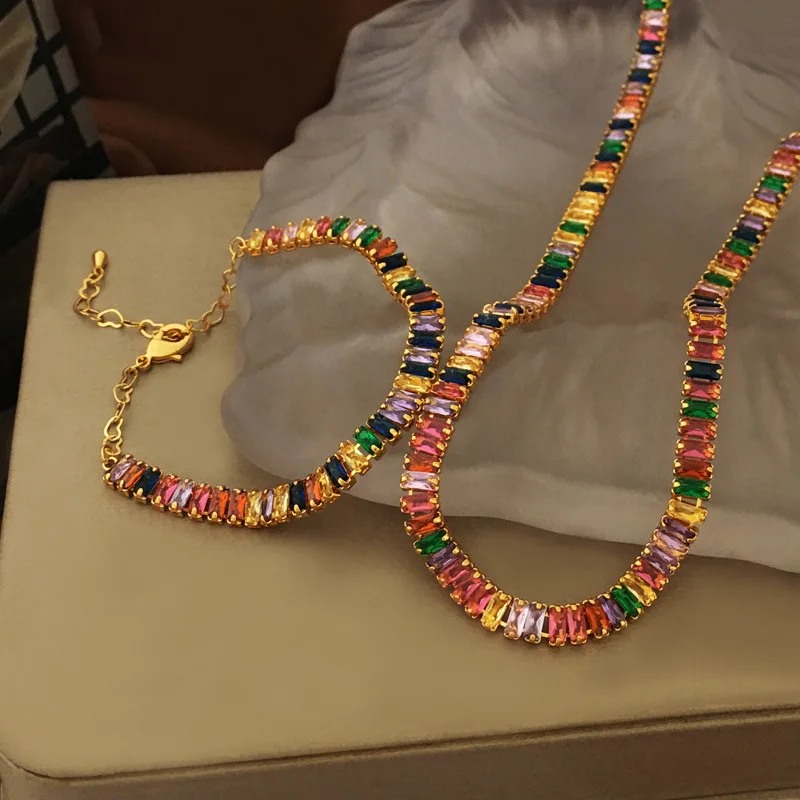 Luxury jewelry Sets  Colorful Zircon Jewelry Necklaces and bracelet For Women  Beaded Jewelry Gift