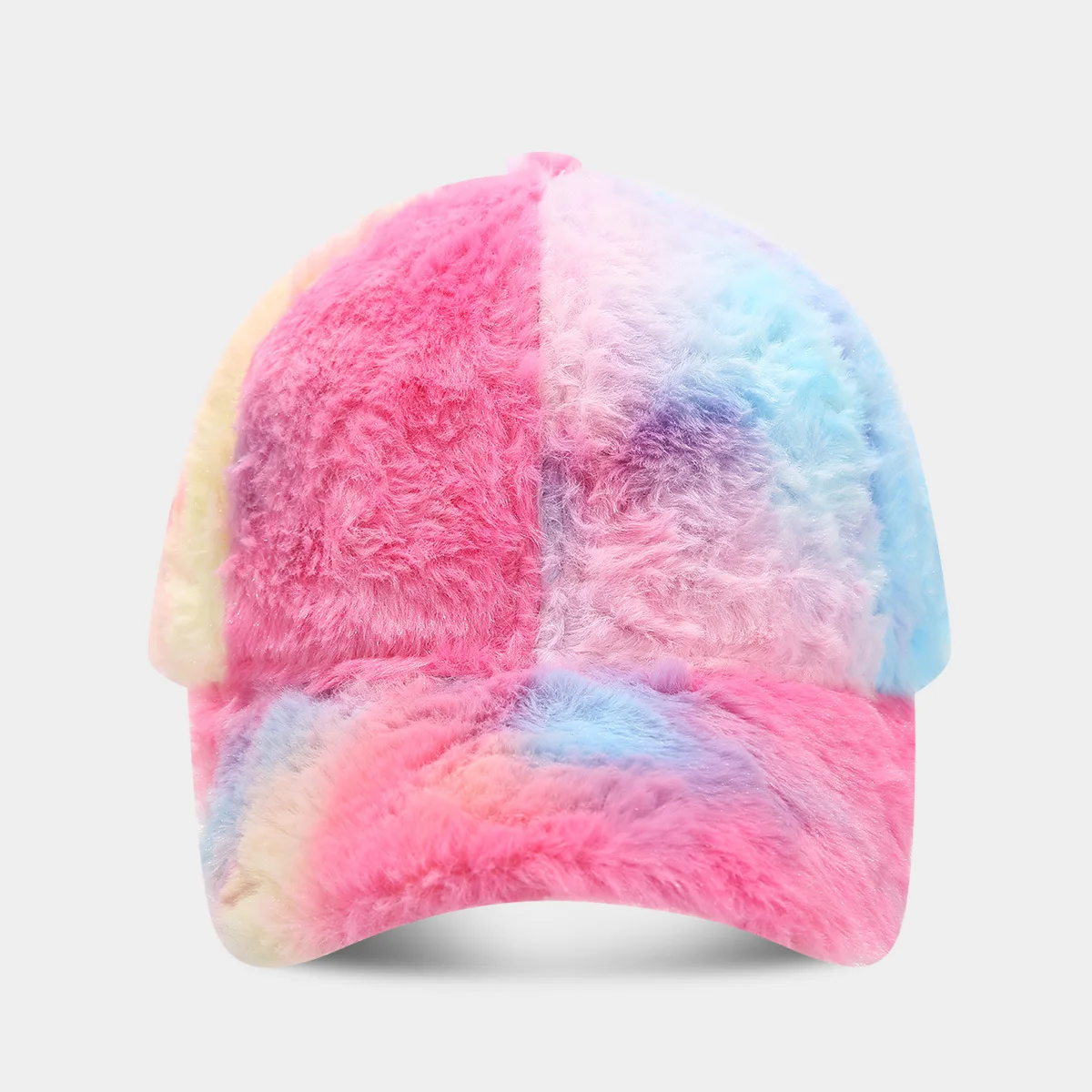 new designer women faux fur winter hats wholesale fashion rainbow color tie-dyed polyester 6-panel baseball cap custom
