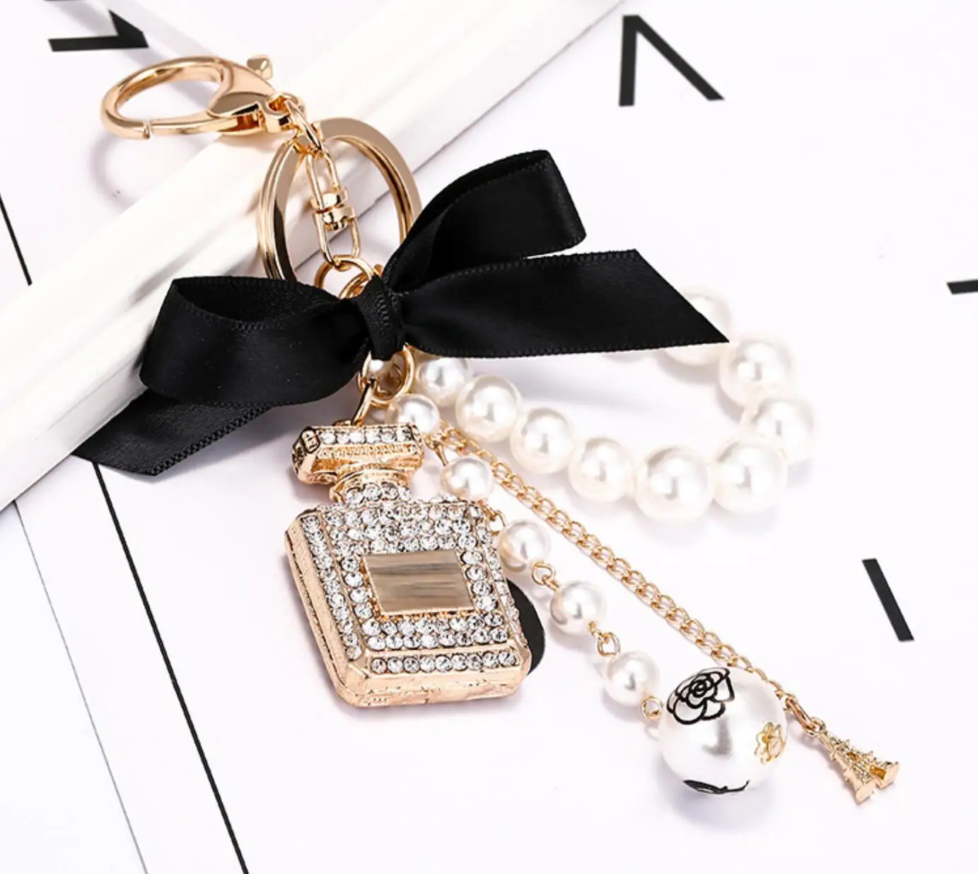 CH5456 новый дизайн, модные брелки в форме бутылки, брелки в Корейском стиле с жемчугом, позолоченные брелки