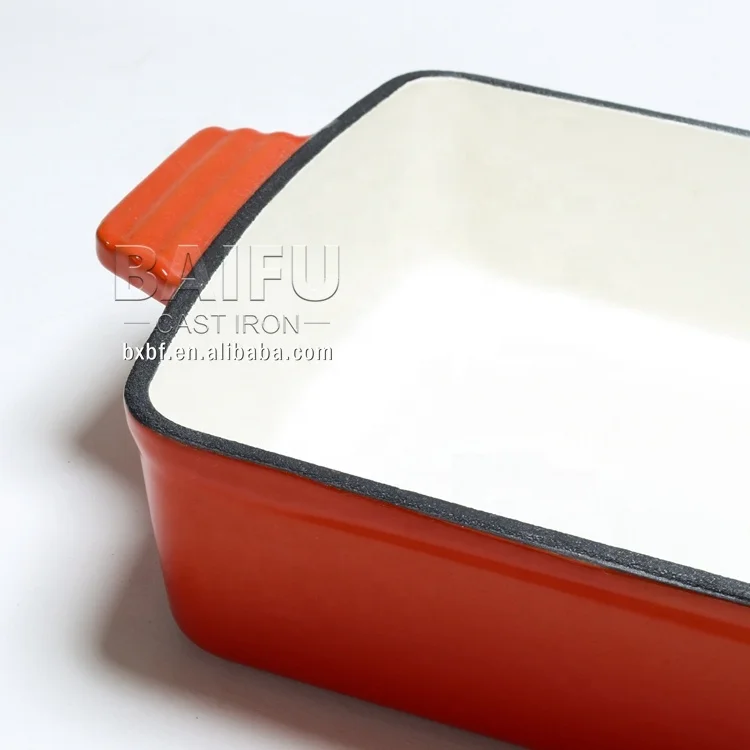 Amazon Hot Sale Enameled Cast Iron Roasting Lasagna Pan Rectangular Roaster Baking Tray
