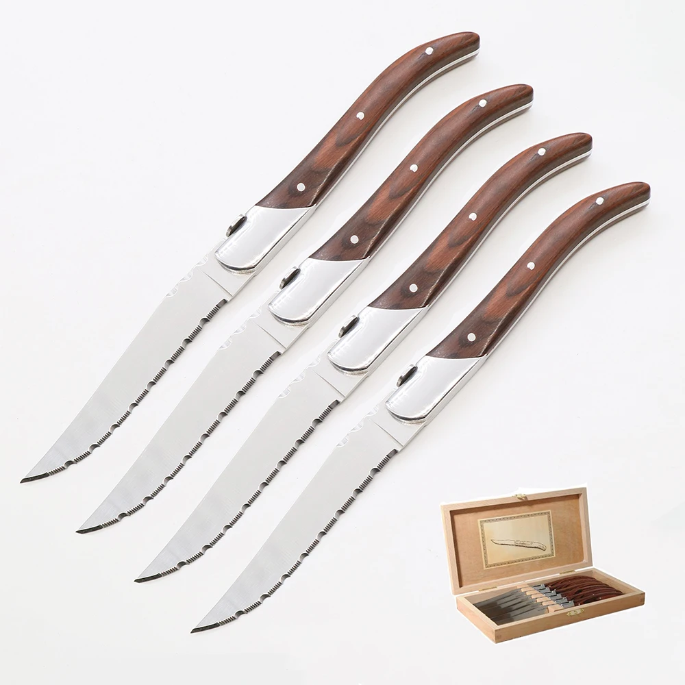 Serrated Laguiole steak knife with wood handle bee knife