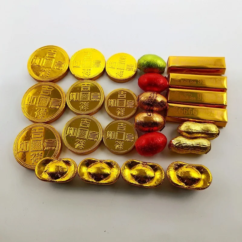 Cake decoration gold coin chocolate ingot gold bar peanut chocolate bake bulk 500g