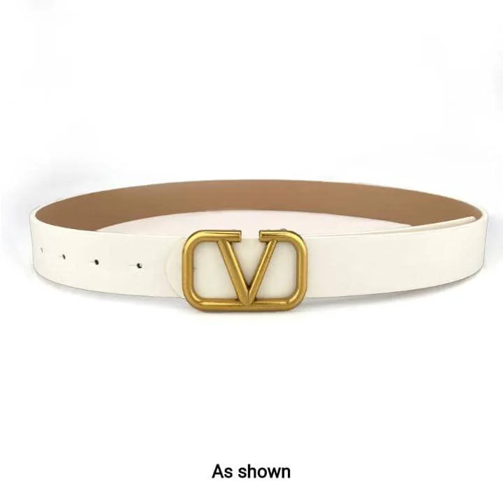 New Custom Logo Luxury Brand High Quality Designer With Alloy Slide Buckle Wide Reversible V Letter Leather Belt