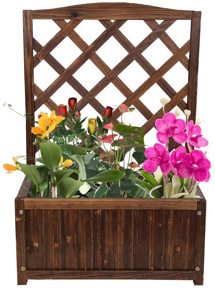 Raised Garden Bed Wooden 23x13x34in Elevated Planter Garden Box with Trellis for Vegetables Herbs Tree and Flowers Outdoor Garde