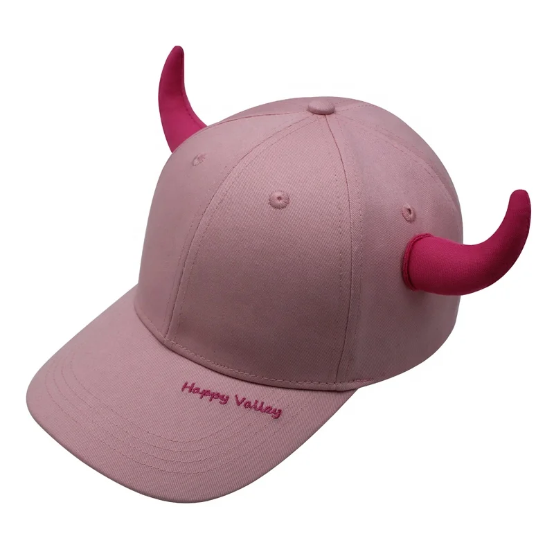 Custom logo 6 panel kids baseball caps with Bull horn