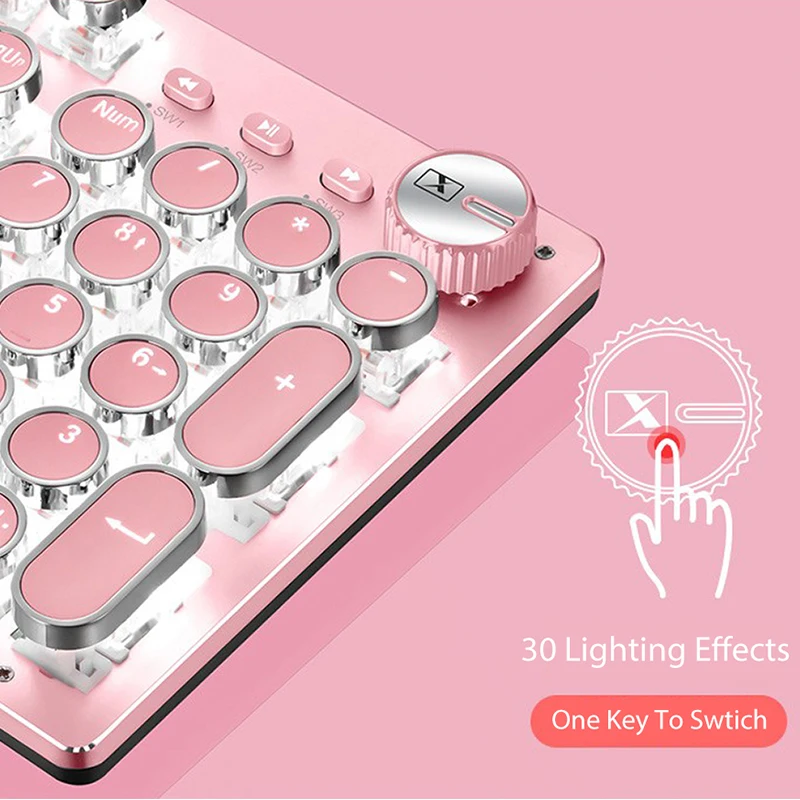 Full-Size Ergonomic USB Wired keyboard and Mouse Combo RGB Backlit Typewriter Gaming Keyboard Retro Pink Mechanical Keyboard