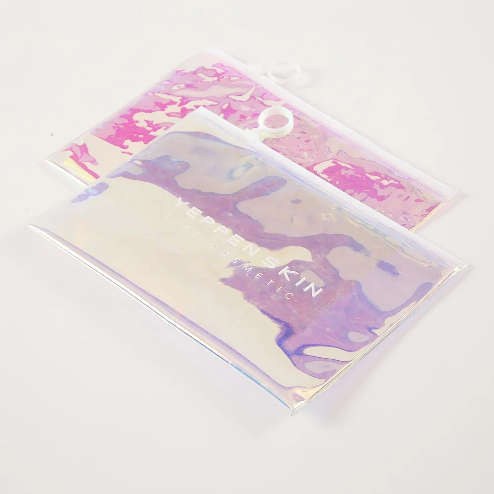 
customized logo clear transparent plastic pvc eco-friendly zipper holographic cosmetic zipper bag 