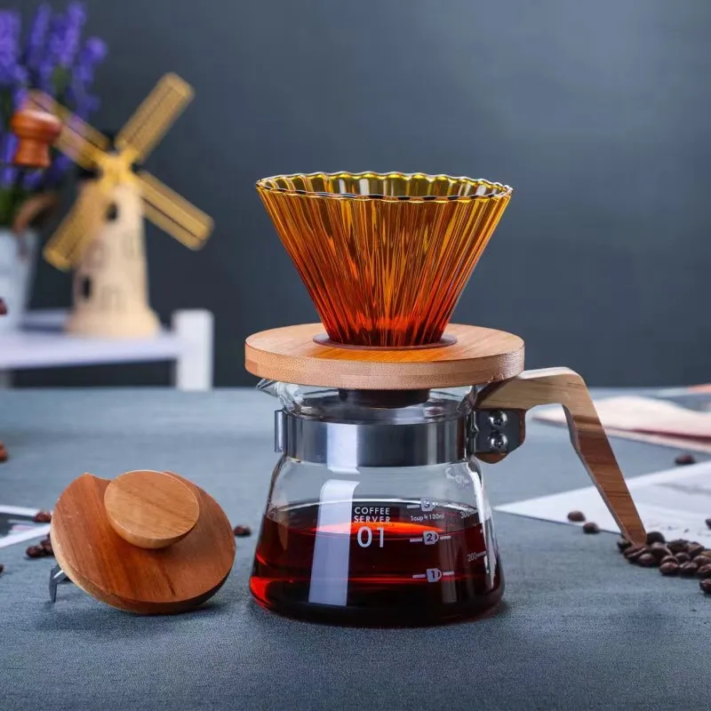 Custom 350ml 600ml High Borosilicate Glass Pour Over Hand Drip Filter Pot With share Coffee pot Paperless Pour Over Coffee Maker