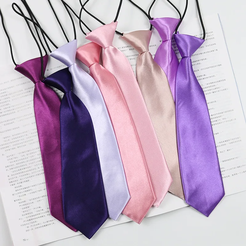 Cheap solid color lazy kids uniform tie necktie kids school little boys necktie 27cm fashion necktie for children