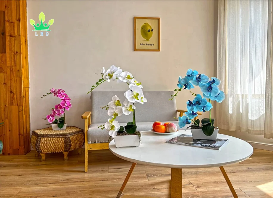 Orchids Artificial Flowers Orchid Plant in Pot  Phalaenopsis  Orchid for Home  Office Living Bedroom Table Centerpiece Decor