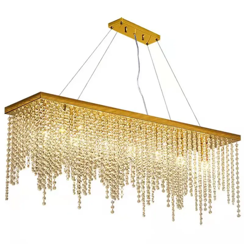 Post-Modern Rectangular Crystal Chandelier and Luxury Dining Room Lighting for Restaurant and Bar Areas