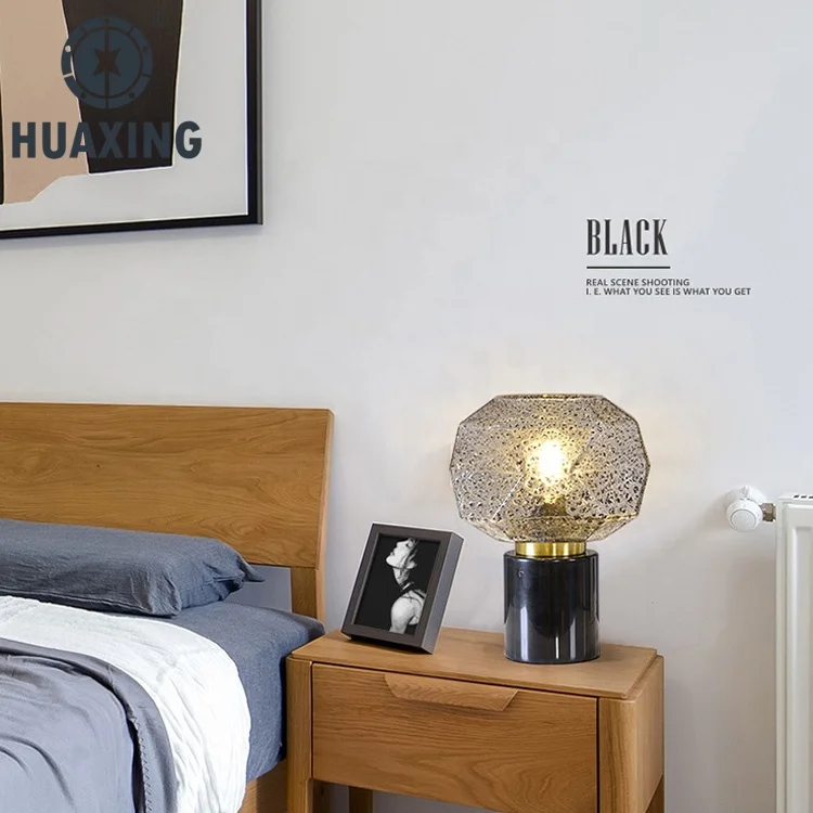 
2020 New designer e27 black white restaurant hotel home bedroom decorative glass marble luxury nordic led table lamp 