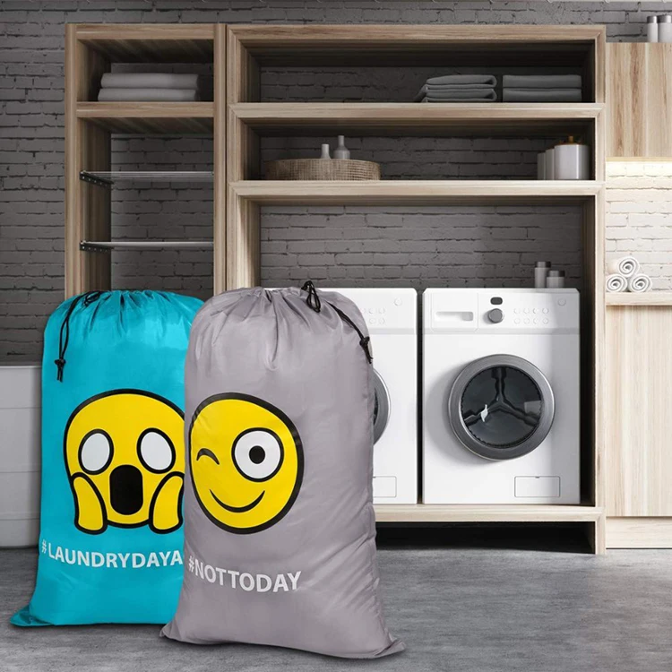 Oem Extra Large Printed Rip-Stop Travel Dirty Clothes Machine Washable Nylon Laundry Bag With Drawstring