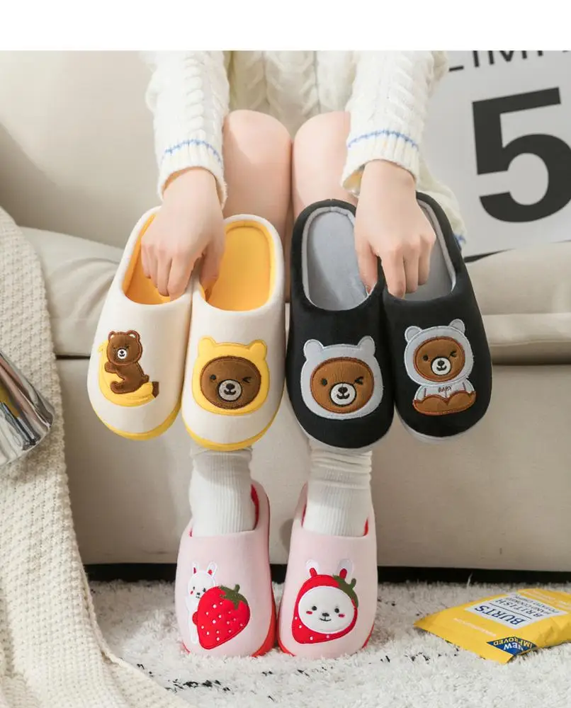Wholesale Flat Novelty Women Slippers, Cute Cartoon Fruit Student Winter Warm Slippers