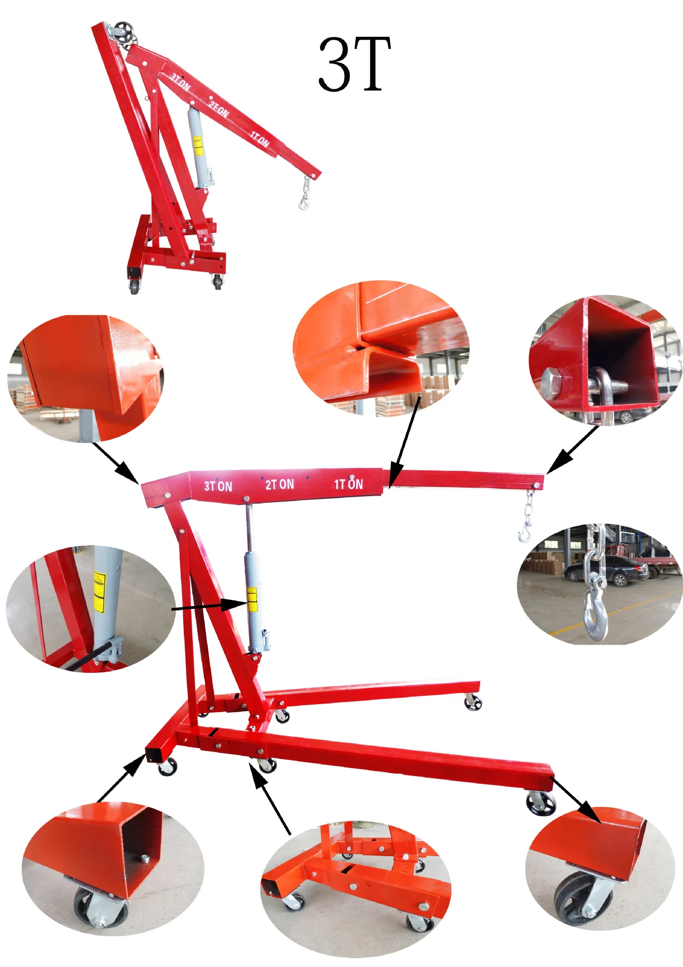 3ton Mini car engine lifting folding Crane Portable small pickup folding boom 	 truck with crane