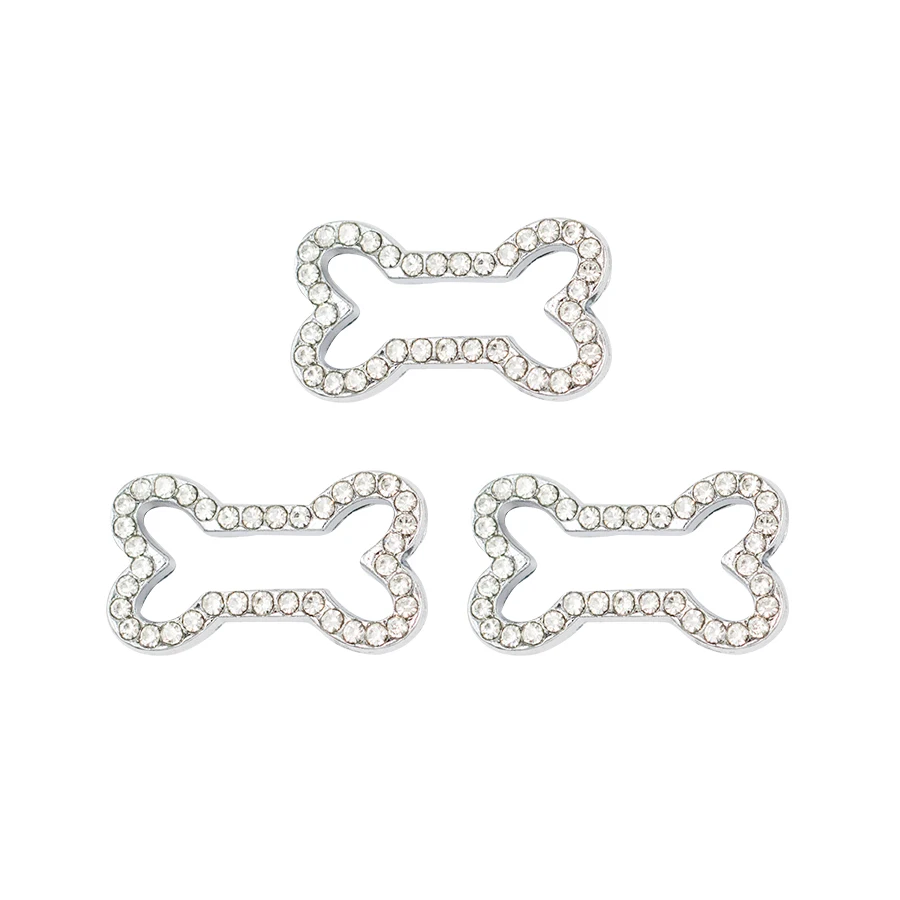 Wholesale 10mm Dog Bone Crystal Alloy Slider Charms  Beads For  Charm Bracelet Pet Collar DIY Jewelry Making
