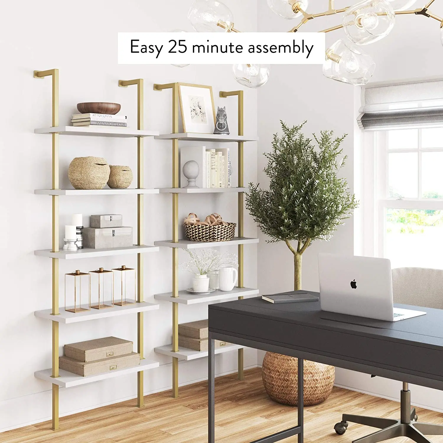 5-Shelf Modern Bookcase Wall Mounted Ladder Bookshelf Storage Shelf
