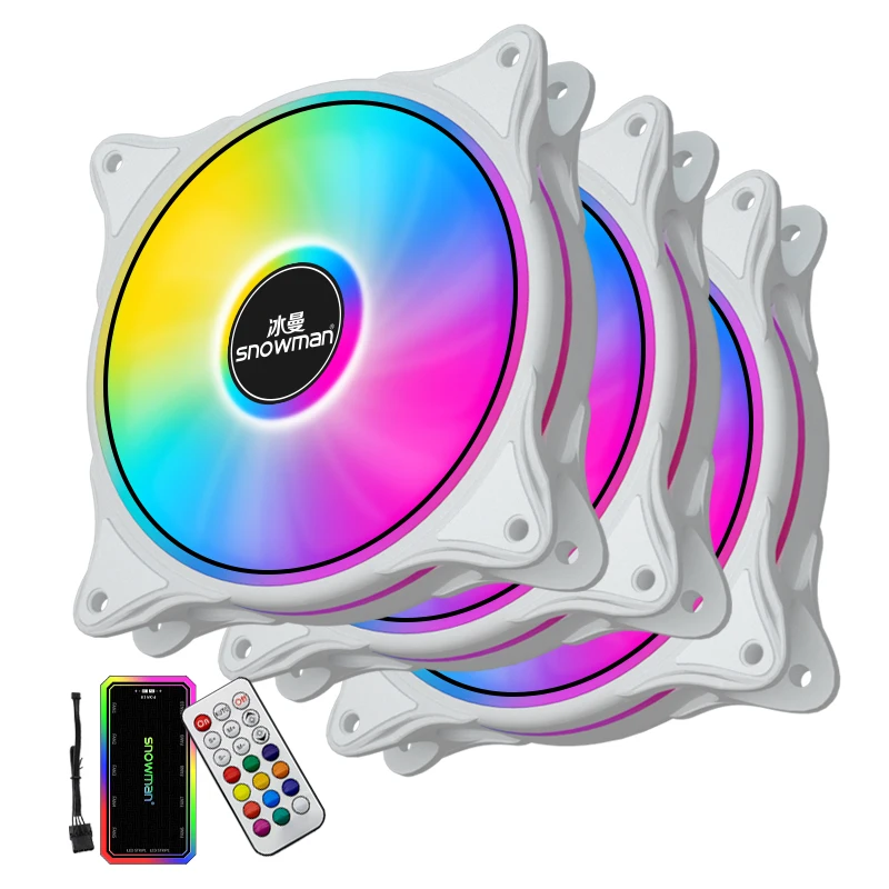 SNOWMAN Hot Sale Ventilador Air Cooling PC Fan Gaming RGB Fan Silent Case 12V Cooler Fans With RGB Controller Remote Kit