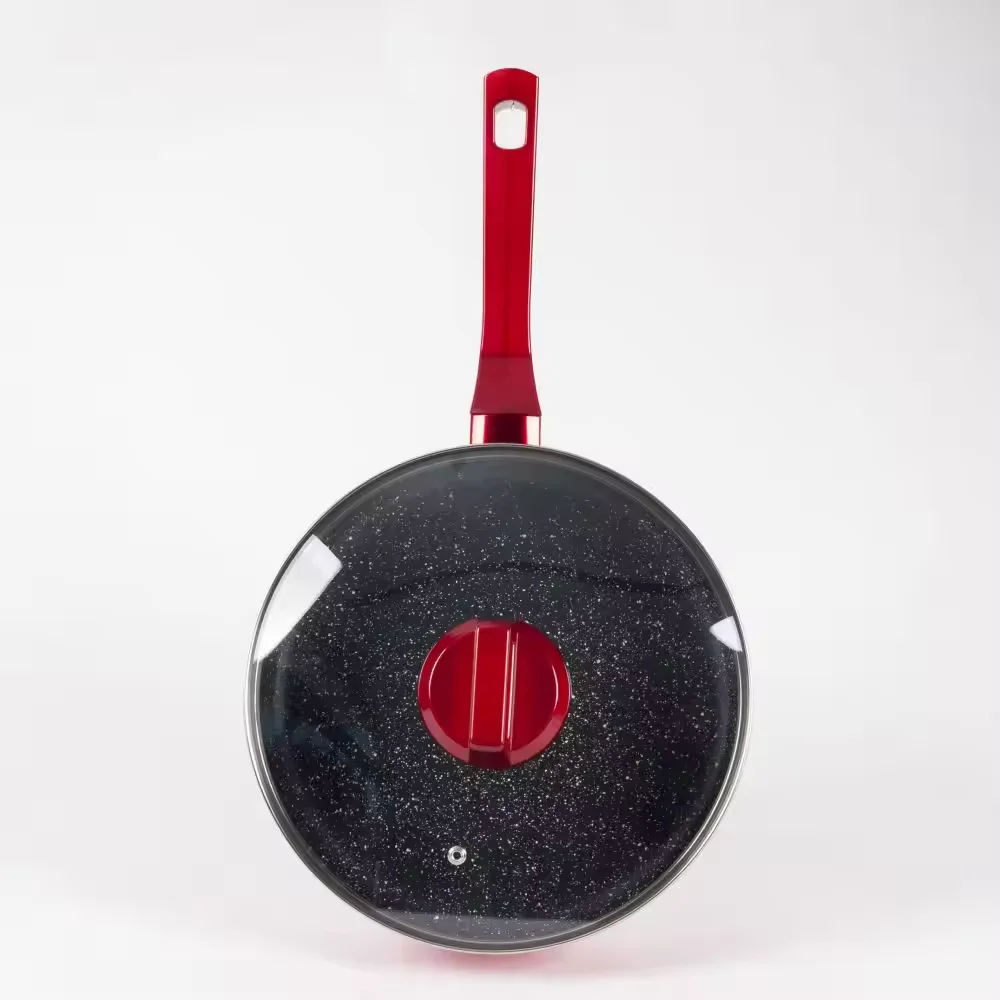 20-28cm Deep Frying Pan flat bottomed pan with Lid nonstick marble Pans for All Stoves Non-toxic Skillet with Cool Touch Handle