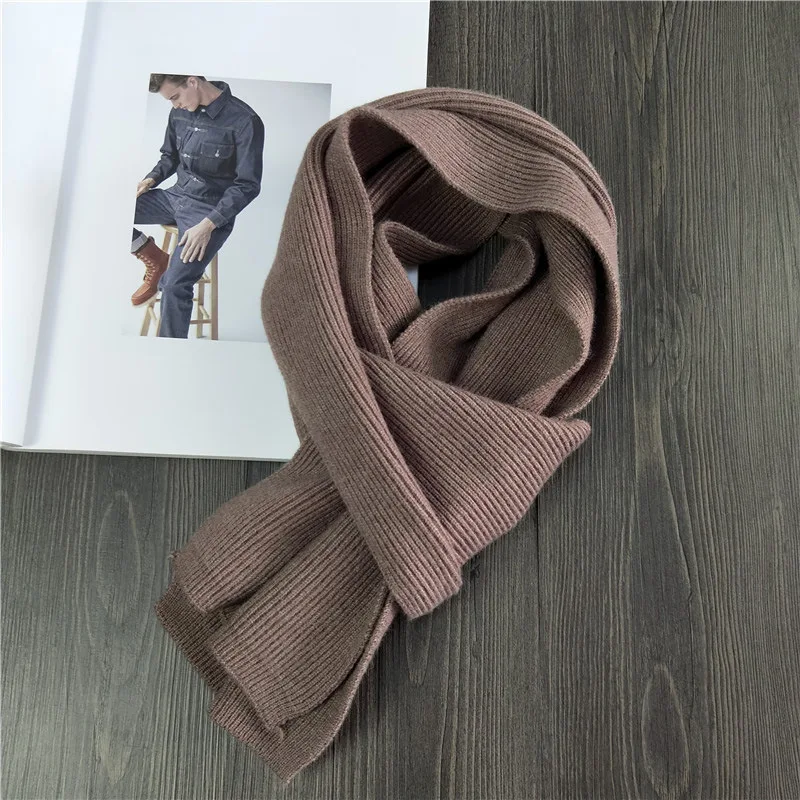 
140*18cm new small student scarf men and women autumn and winter long double-sided dense knit rabbit wool solid color bib 