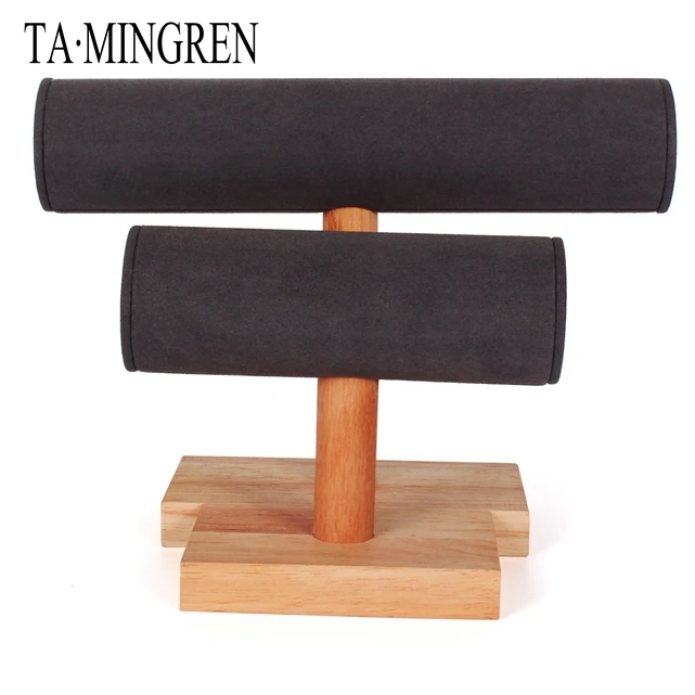 
T bar bracelet bangle necklace display holder wood tower jewelry stand 