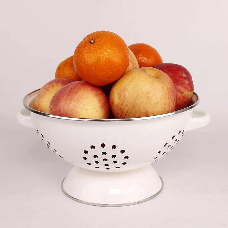 2022 novelty marble pattern fruit basket storage food bowl custom color plain blank metal steel enamel colander