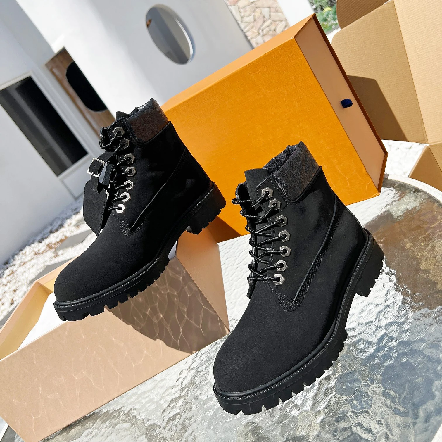 Couples Fashion Waterproof Rubber Leather Winter Boots Brand Martin Boots Shoes Factory Wholesale