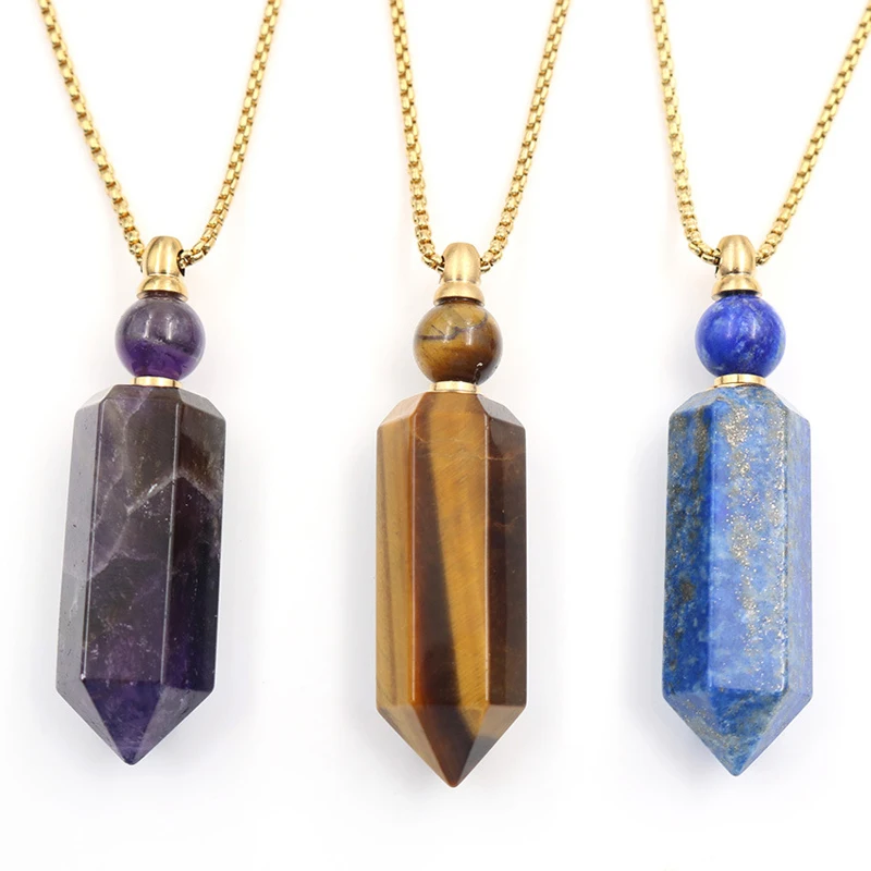 gemstone crystal rose quartz amethyst hexagon prism pointed pendant for necklace