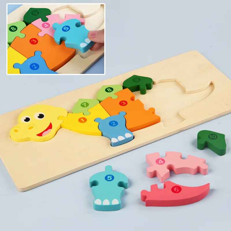 Large cartoon digital animal puzzle board toddler learning montessori digital cognitive enlightenment jigsaw puzzle wooden toys