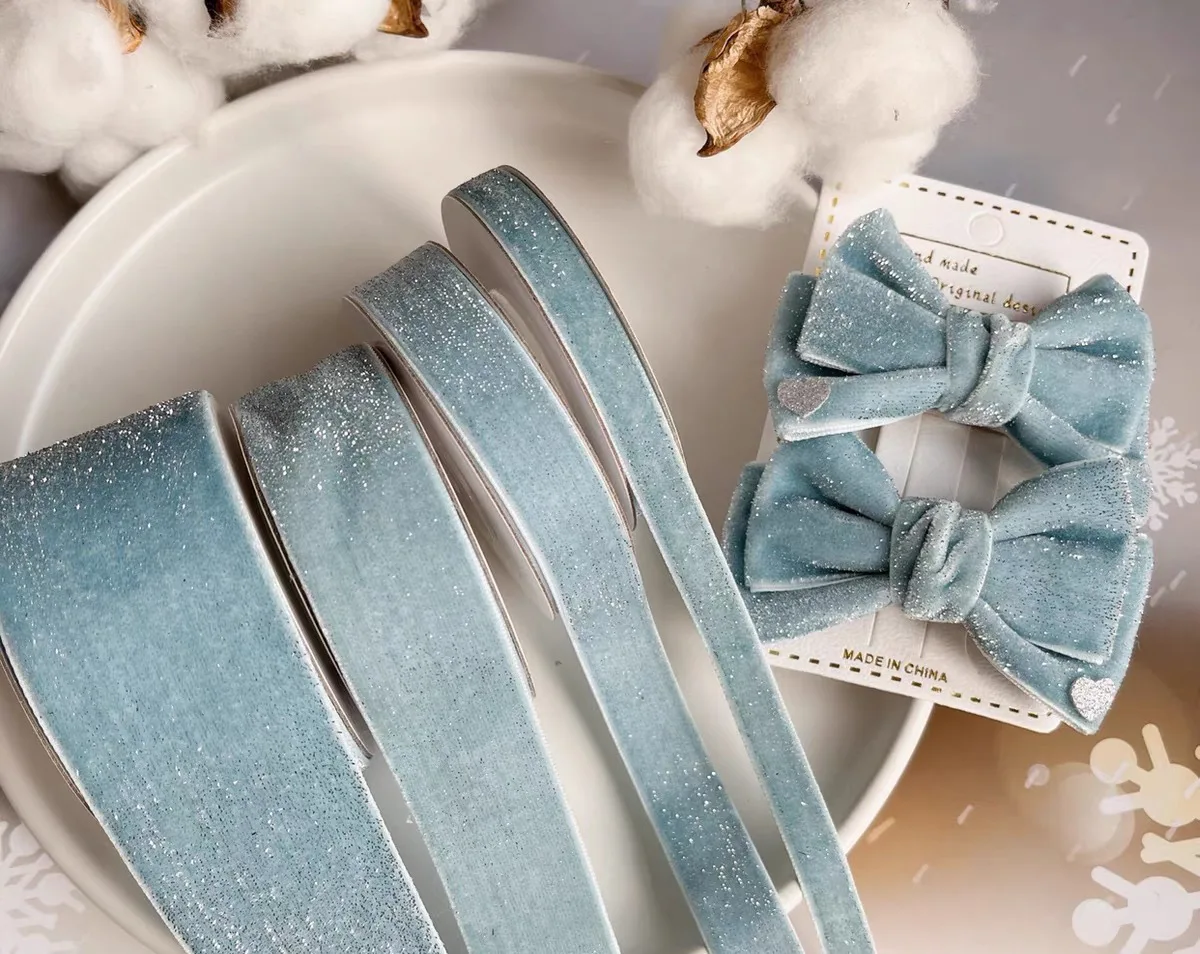 Glitter star dot velvet flocking ribbon New Year wedding decoration ribbon handmade DIY jewelry box packaging ribbon