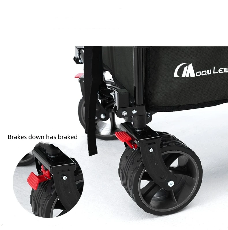 MoonLence All-Terrain Beach Wheels With Adjustable Handle & Drink Holders Collapsible Portable Hand Cart