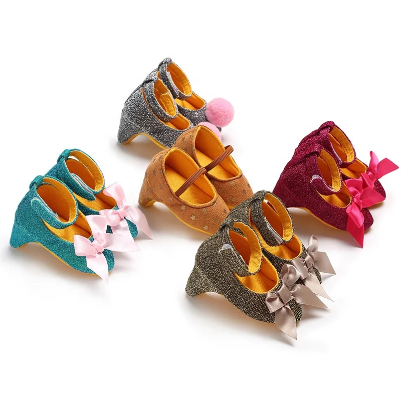 Red Bottom Decorating Infant Little Girl Baby High Heels Shoes for Party