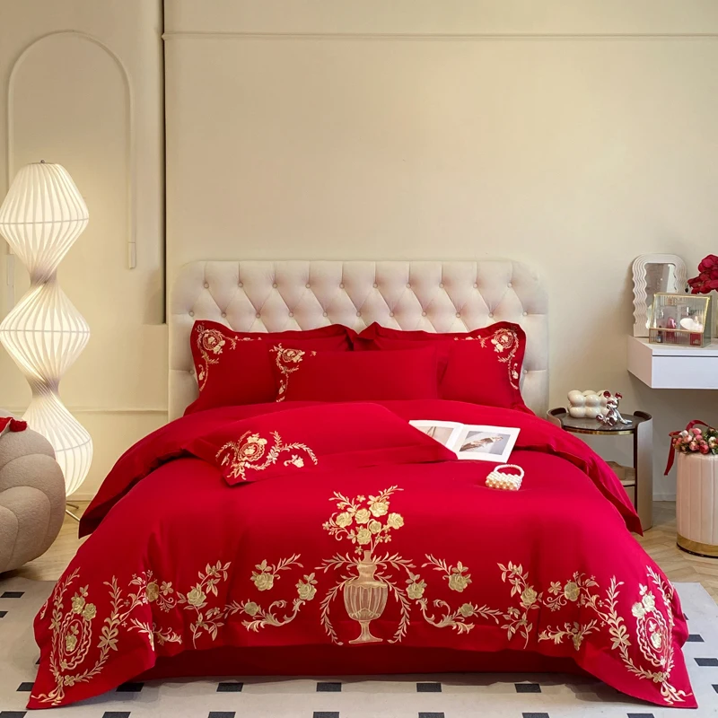 Sunny Textile Washed Silk Embroidery 4-piece Set Duvet Cover Set