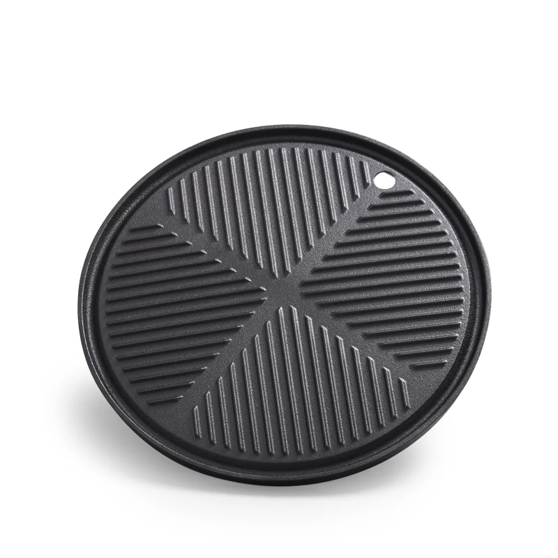 Round BBQ Outdoor Camping Double Side Cast Iron Roaster Griddle Grill Pan For Meat Griiling