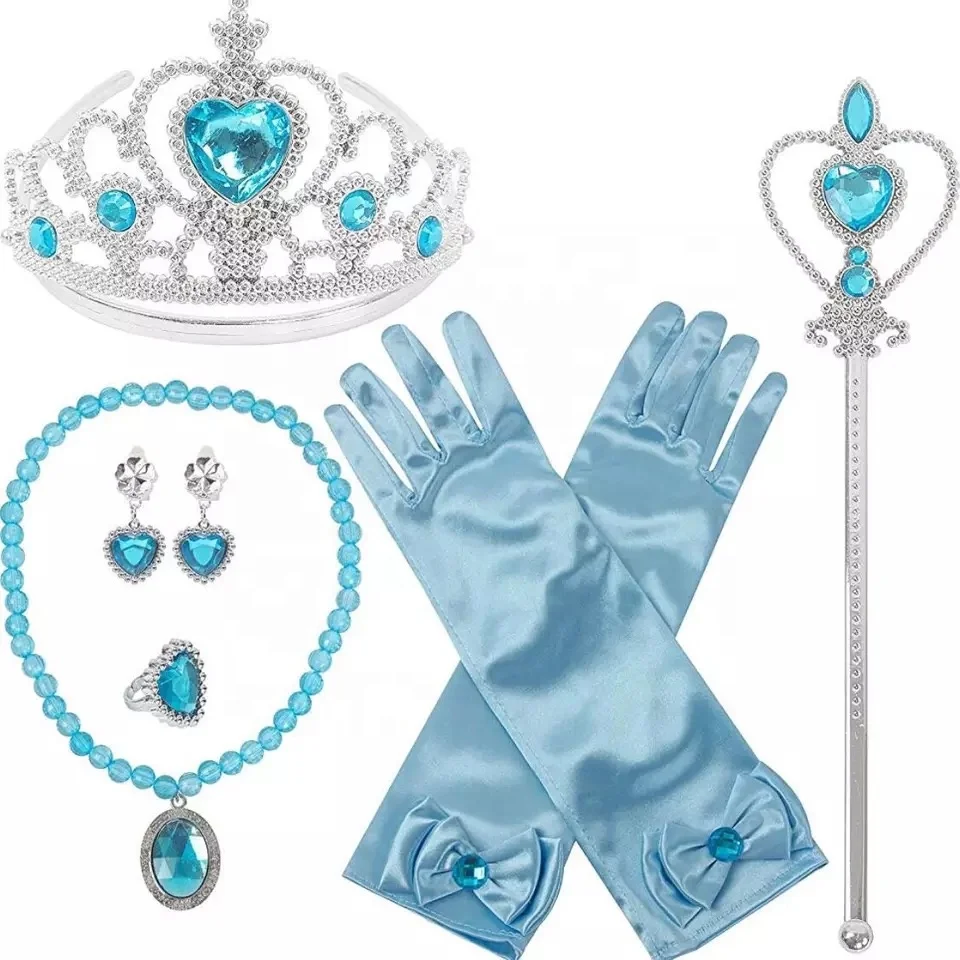 Princess Dress Accessories Set,Costume Sets Girls Cosplay Clothes with Crown Headdress Necklace Ring Earrings Wand Party