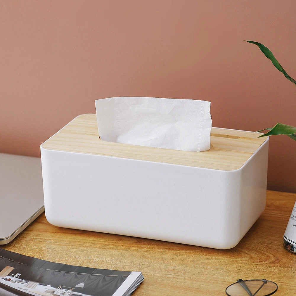 Multi-function Napkin Holder Wooden Plastic Tissue Box Roll Paper Tube Household Storage Boxes For Home Office Desktop