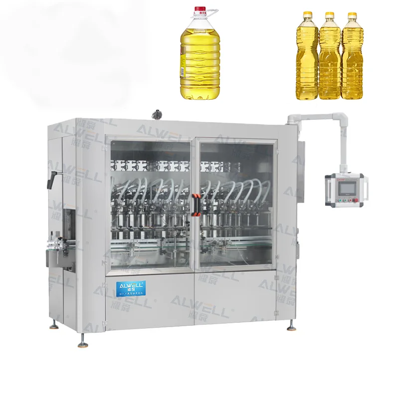 Fully Automatic Edible Cooking  Olive Mustard Coconut Oil Liquid Glass Plastic Bottle Filling Machine With High Accuracy