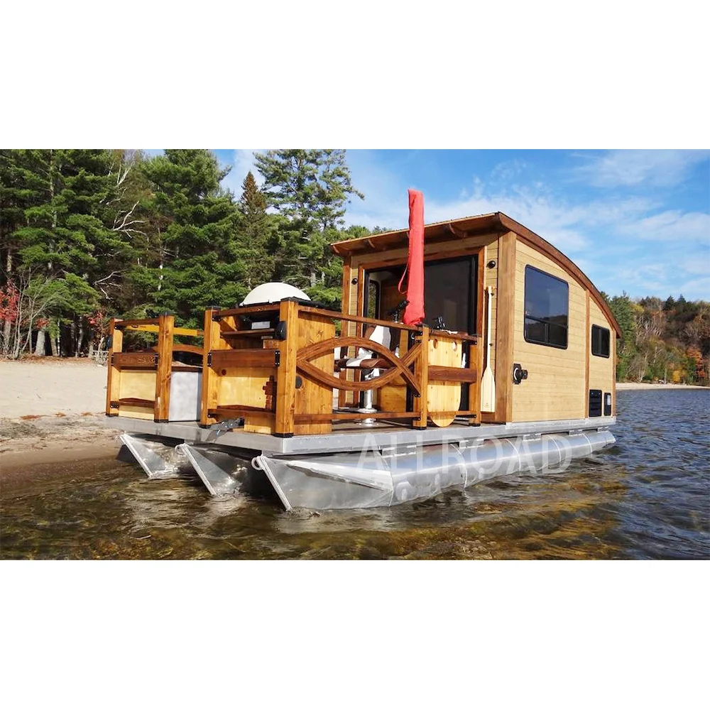 30FT Floating House Boat Aluminum Pontoon Houseboat On The Water