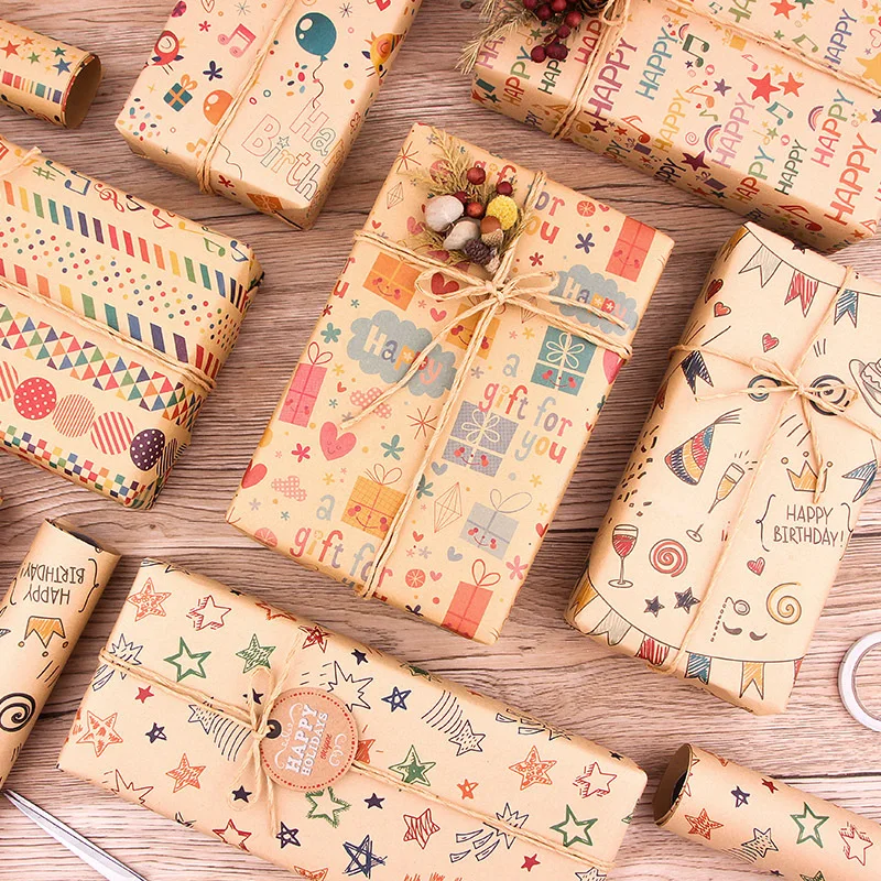Wholesale Free Sample Colorful Different Styles Gift Wrap Paper Rolls Kraft Wrapping paper
